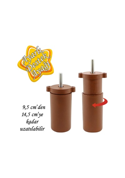 Ayarlı Destek Ayağı 9.5 X 14.5cm Kahverengi Gizli Ayak M8 Civatalı İncediş Mobilya Kanepe Baza Koltuk
