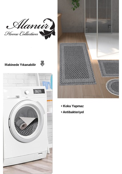 Dekoreko Kaymaz Taban Djt 3 Lü Banyo Paspas Takımı Trend Karışık Modern M5001 gri