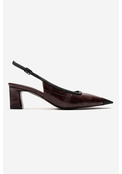 Luvishoes Hılda Bordo Baskı Mat Burunlu Kadın Blok Topuklu Ayakkabı Bordo