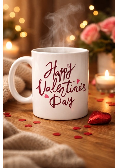 Happy Valentine S Day Baskılı Porselen Kupa Model 2 Sevgililer Günü Özel Tasarım Diğer