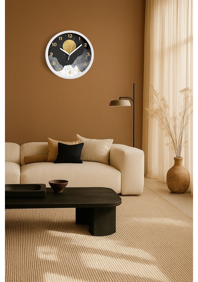 Soyut Gece Görüşü Modern Duvar Saati - 35cm - Önü Camlı Beyaz Kasa - Sessiz Mekanizma Beyaz