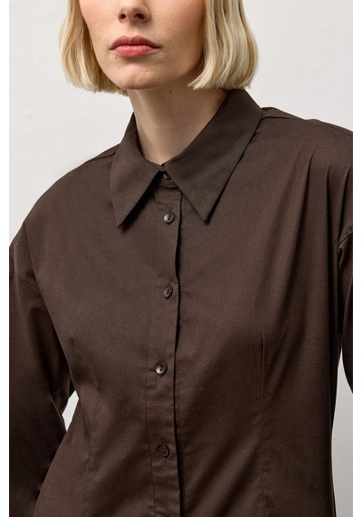 Molene Kahverengi Pensli Fitted Poplin Gömlek