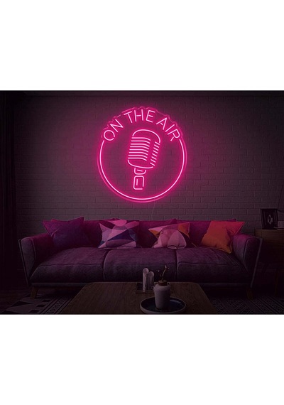 On The Aır Yazılı Mikrofon Figürlü Neon Tabela Pembe