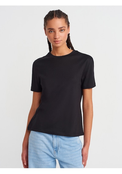 Dilvin 31791 Bisiklet Yaka T-shirt-siyah Siyah