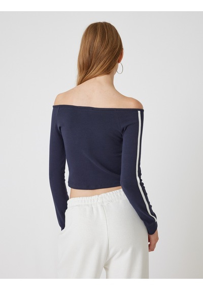 Koton Madonna Yaka Tişört Crop Uzun Kollu Biyeli Slim Fit Lacivert 5wal10232ık Lacivert