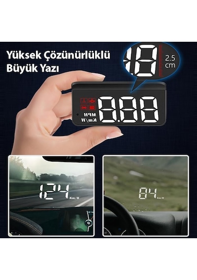 Ally M3 Hud Obd2 Head-up Display Dijital Hız Göstergesi E-obd Ve Gps Destekli Obd Arayüzlü - Alarmlı Ön Cam Ekran