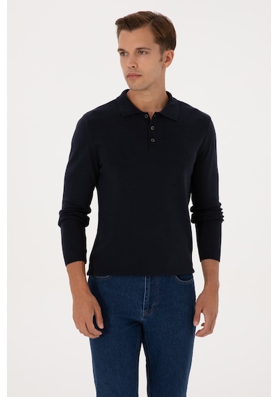 U.S. Polo Assn. Erkek Slim Fit Polo Yaka Lacivert Basic Kazak 50307799-VR033