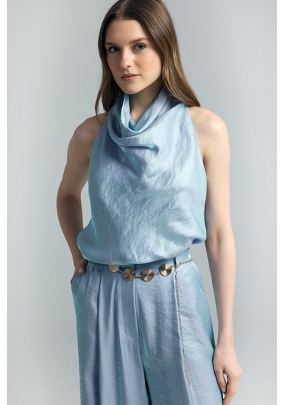 Sateen Aura Bluz - Mavi-137269