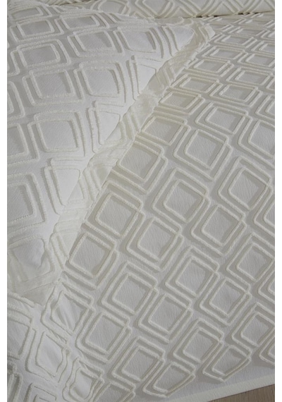 Velisa Çift Kişilik Şönil Desenli 235x250 Cm Pike Takımı Krem Krem