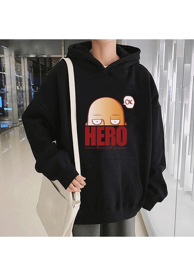 Anime Saitama Ok Kapşonlu Sweatshirt Siyah
