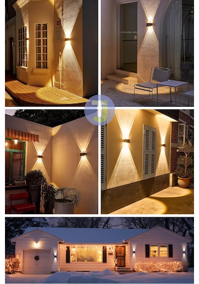 Technojet Solar Güneş Enerjili 4 Ledli Bahçe Aydınlatması Aplik Sarı Işık Led Lamba 2 Adet Siyah
