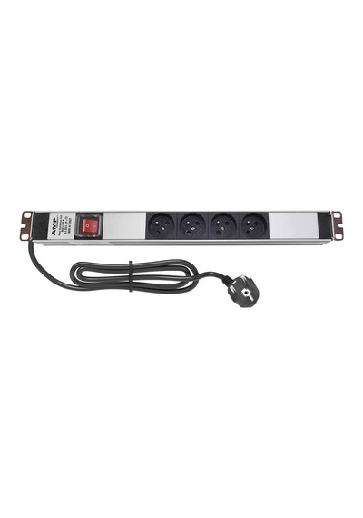 Amp Connect 19" 1u 4 Ups / Fransız Soketli Işıklı On/off Anahtarlı Alüminyum Kabin Prizi Pdu