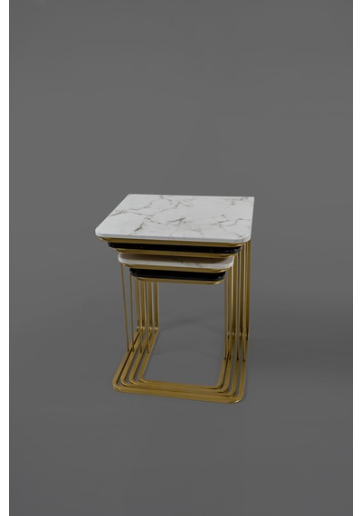 Tekerleksiz - Vegas Zigon Sehpa 4 Lü - Gold - Kombin Mermer