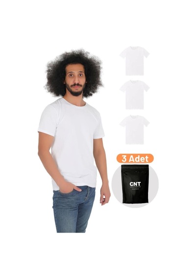Cnt Erkek 3'lü Slim Fit Bisiklet Yaka Kısa Kollu Tişört Beyaz Beyaz