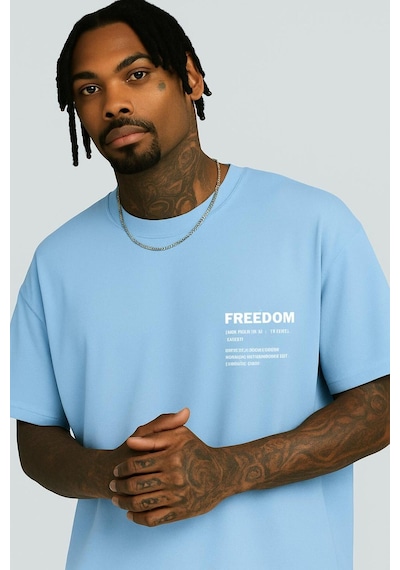 Freedom Baskılı Unisex T-shirt Bebe Mavisi