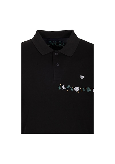 Erkek Polo Yaka Tişört Siyah Slim Fit Ribanalı Kol Nakışlı T-shirt Ncs Jeans 1169-siyah Siyah