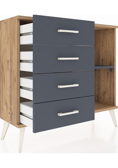 Arges Şifonyer Tek Raflı 4 Çekmeceli 88x30x80 Çam-antrasit Antrasit
