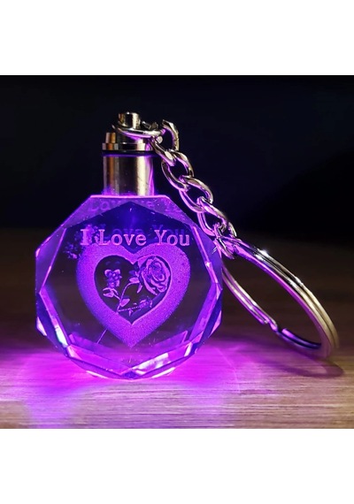 Buğz I Love You Kalp İçinde Gül Renk Değiştiren Kristal Anahtarlık