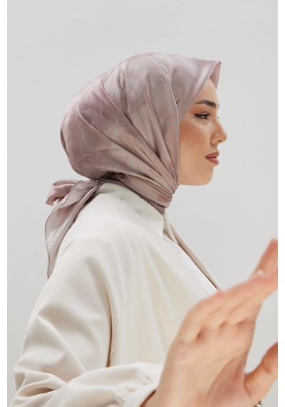 Silk Home Desenli Shiny Eşarp - 8647 - Pudra - Pudra