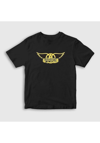 Presmono Unisex Çocuk Yellow Aerosmith T-shirt Siyah