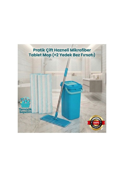 Çift Hazneli Tablet Mop Temizlik Seti +2 Yedek Mop