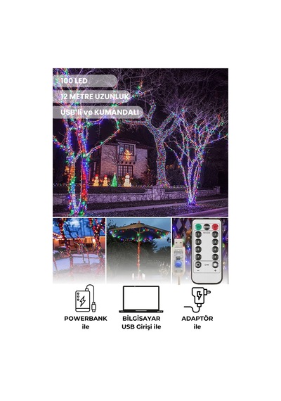 Technosmart 100 Ledli Usbli Kumandalı 8 Modlu Şerit Led Işık Parti Süsleme Organizasyon RGB