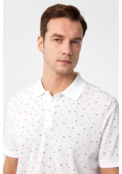 Süvari Beyaz Regular Baskılı Polo Yaka Tişört-37382 Beyaz