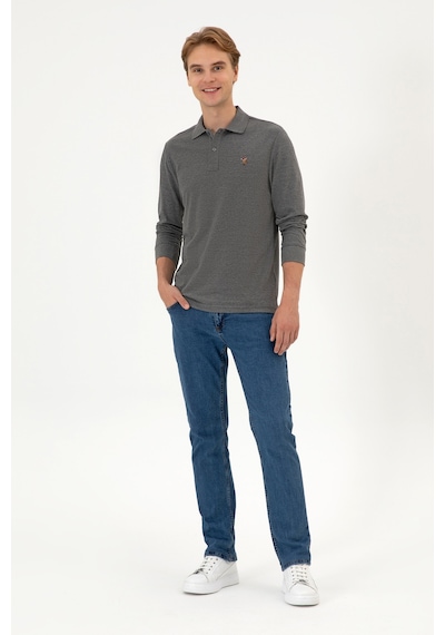 U.S. Polo Assn. Erkek Regular Fit Polo Yaka Antrasit Melanj Basic Sweatshirt 50313772-VR081