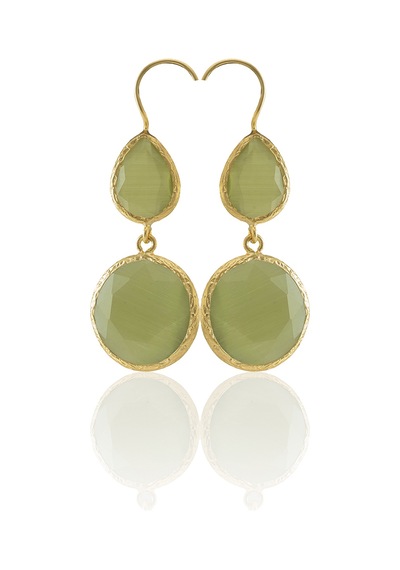 Kadir Jewellery 22 Ayar Altın Kaplama Kadın Taşlı Küpe -el İşçiliği Ve Hipoalerjenik Küpe Altın - Zeytin Yeşili 02490743