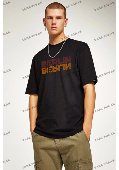 Startmore Unisex Kadın/erkek Berlin Renkli Özel Baskılı Oversize Penye Siyah