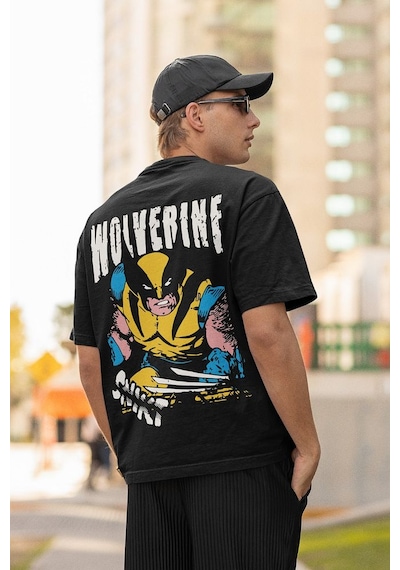 Wolverine Marvel Kahraman Baskılı Unisex Oversize Tişört Siyah