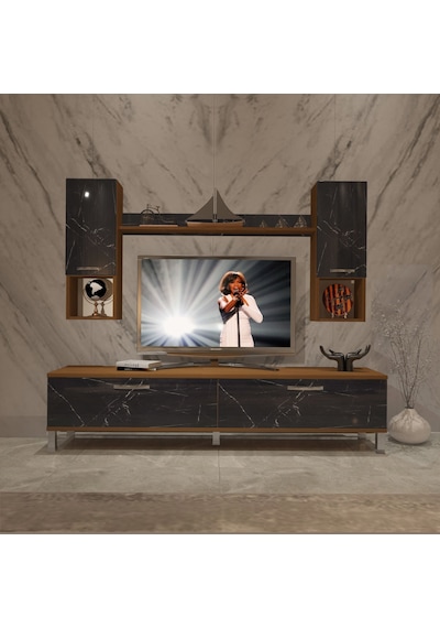 Decoraktiv Eko 5da Mdf Std Krom Ayaklı Tv Ünitesi Tv Sehpası Ceviz - Siyah Mermer Decoraktiv Eko 5da Mdf Std Krom Ayaklı Tv Ünitesi Tv Sehpası Ceviz - Siyah Mermer