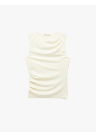 Koton Slim Fit Drape Detaylı Kolsuz Bisiklet Yaka Bluz Ekru 6sal30041ık Ekru