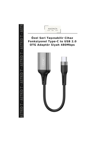 Özel Seri Taşınabilir Cihaz Fonksiyonel Type-c To Usb 2.0 Otg Adaptör Siyah 480mbps