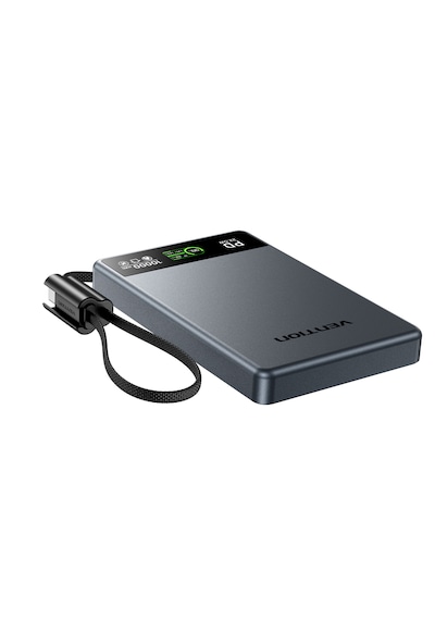 Vention Ultra Slim Serisi 10000mah Powerbank 15w Manyetik Kablosuz Şarj 2xusb-c Tft Ekran Dahili Askı Kablolu Gri