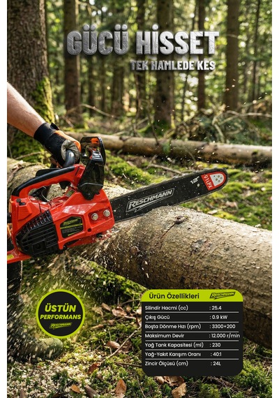 Reschmann R-hr2501 Benzinli Testere 25.4cc / 1.2 Hp