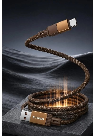 Premium Teknoloji Ürünü Günlük Kullanım Şarj Kablosu Usb To Type-c Data Kablo U18 Kahverengi
