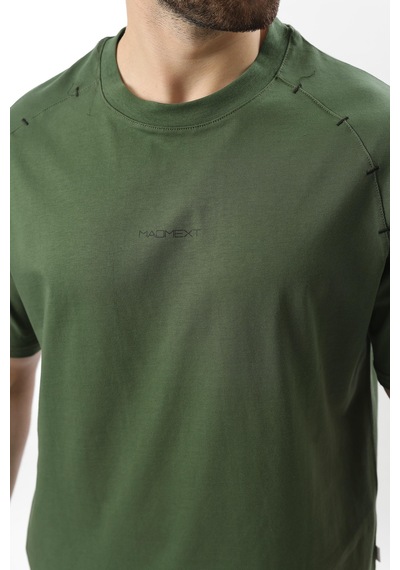 Madmext Haki Baskılı Nakış Detaylı Erkek T-shirt E7108 Haki