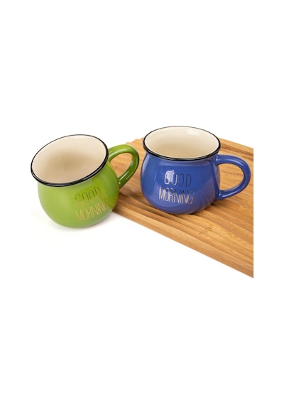 Mukko Home 2'li Emaye Görünümlü Renkli Porselen Kupa Seti Good Morning Gold Yazılı 250 Ml,mavi & Yeşil Beyaz - Çok Renkli Mukko Home 2'li Emaye Görünümlü Renkli Porselen Kupa Seti Good Morning Gold Yazılı 250 Ml,mavi & Yeşil Beyaz - Çok Renkli