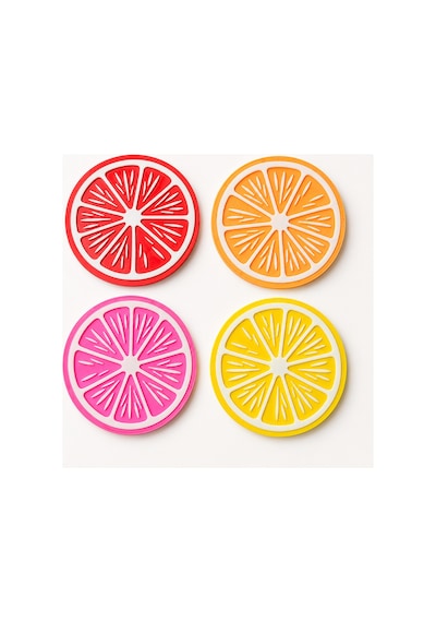 3dmarketi Limon Desenli Renkli Bardak Altlığı Çap 10 Cm 4'lü Çok Renkli