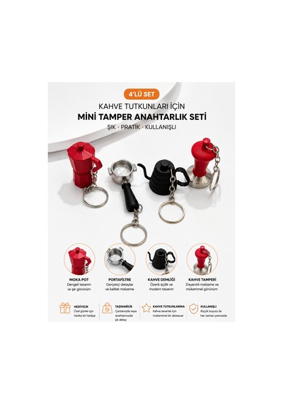 Barista Aksesur Anahtarlık Seti 3d 1.kalite Portafiltre-demlik-tamper-mokapot Diğer