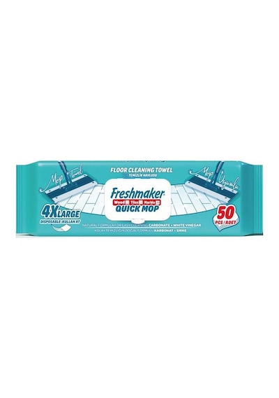 Freshmaker Karbonat Ve Beyaz Sirke Katkılı Yüzey Yer Temizlik Mandallı Mop Havlusu - 50'li Paket Beyaz