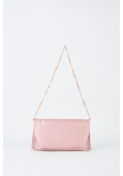 Vivaq Kadın Pembe Simli Zarf Tasarım 2 Bölmeli Mini Zincir Askılı Çıt Çıt Kapama Clutch Ve El Çantası