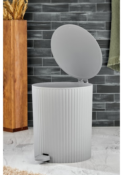 Este - Yuvarlak Pedallı Çöp Kovası - Çizgili Kapaklı - Banyo Mutfak Gri