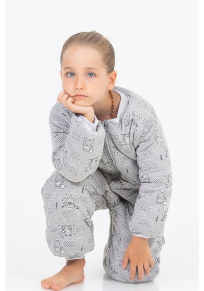 Cantoy Kız Erkek Çocuk Kalın Elyaf Dolgulu Premium Kalite 2.5 Tog Desenli Uyku Tulumu Gri Melanj