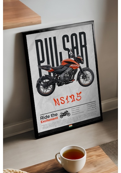 Bajaj Pulsar Ns 125 Siyah Ahşap Çerçeveli Poster, Dekoratif Motosiklet Duvar Tablosu