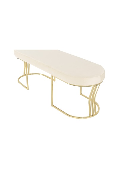 Viego Gold Smooth- Beyaz Kapitoneli Model Puf & Bench & Koltuk- Oturak-uzun Makyaj Puff-yatak Odası Ucu &önü
