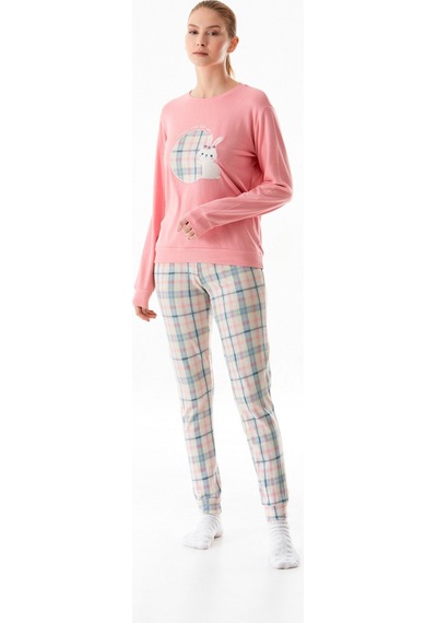 Fullamoda Tavşan Nakışlı Bisiklet Yaka 2 Li Pijama Takımı 24mıcg631216870-pembe Pembe