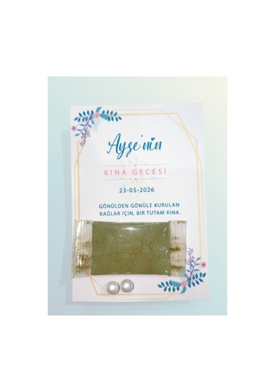 100 Adet Kişiye Özel Soft Pembe Botanik Desenli İnci Küpeli Stick Kına - Düğün Ve Kına Kutlaması Hediyeliği