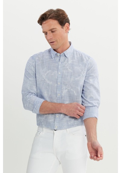 AC&Co / Altınyıldız Classics Erkek Laci Slim Fit Dar Kesim Gizli Düğme Yaka %100 Pamuk Baskılı Gömlek Lacivert AC&Co / Altınyıldız Classics Erkek Laci Slim Fit Dar Kesim Gizli Düğme Yaka %100 Pamuk Baskılı Gömlek Lacivert